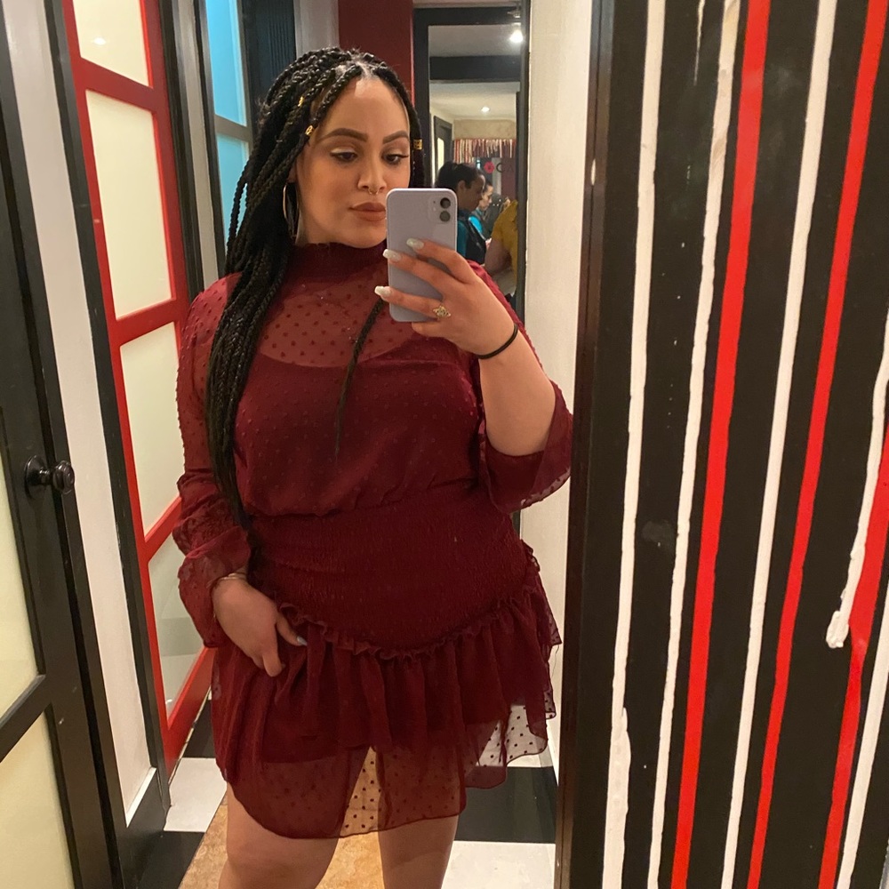 A burgundy dress